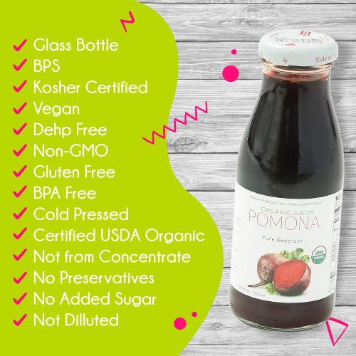  Pomona Organic POMONA Organic Pure Beet Juice, 8.4 Ounce Bottle (Pack of 12), Cold Pressed Organic Juice,...