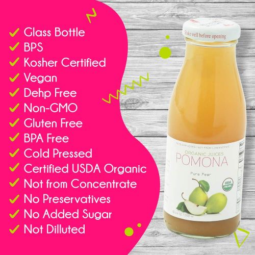  Pomona Organic POMONA Pure Pear Juice, 8.4 Ounce Bottle (Pack of 12), Cold Pressed Organic Juice, Non-GMO,...