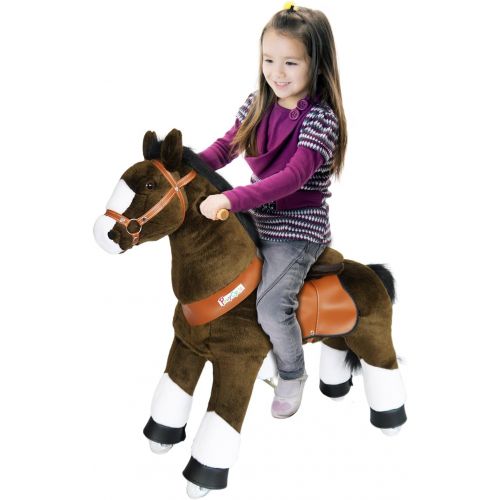  PonyCycle Official Ride On Horse No Battery No Electricity Mechanical Horse Chocolate White Hoof Small Age 3-5