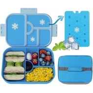 Bento Lunch Box for Kids, Lunch Containers- Keeping Cool for 4-5 Hours with Ice Pack Bulit in / 5 Compartments/Insulated freezable Lunch Bag, Loncheras Para Nios for Kids/Adult (Blue)