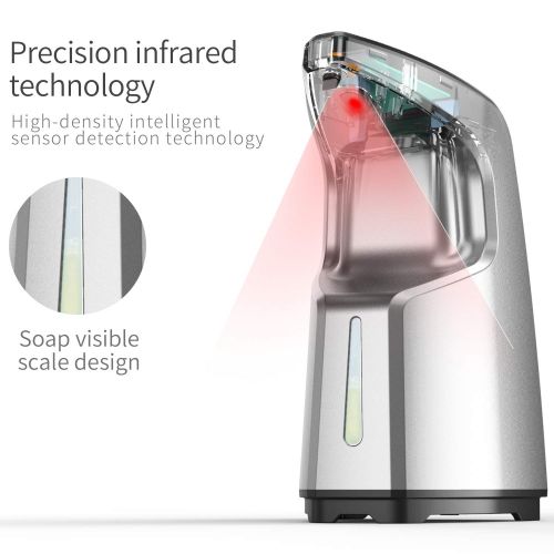  Ponydash Automatic Soap Dispenser Touchless, Dish Hand Free Auto Sensor Soap Dispenser | Liquid 450ml Countertop/Wall Mounted Soap Dispenser for Kitchen Sink Shower Bathroom -2-Yea