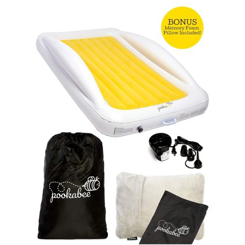  Pookabee Inflatable Toddler Bed for Kids - Bundle Memory Foam Travel Pillow. The Perfect Portable Bed with Safety Bumpers for Sleepovers, Camping & Travel