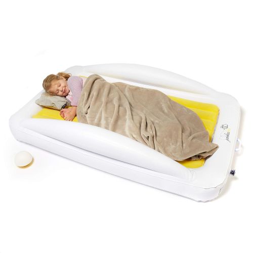  Pookabee Inflatable Toddler Bed for Kids - Bundle Memory Foam Travel Pillow. The Perfect Portable Bed with Safety Bumpers for Sleepovers, Camping & Travel