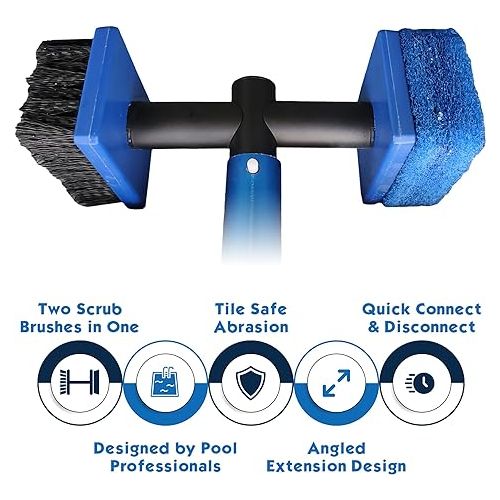  Pool Tile Brush Scrubber 2-in-1 Scrub and Scour Waterline Tile Scale Cleaner - Easily Clean Swimming Pool Tiles Flip Brush