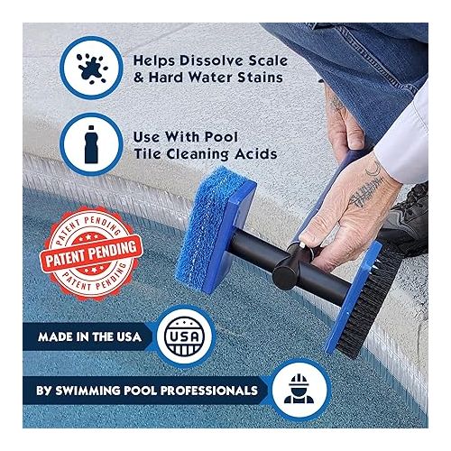  Pool Tile Brush Scrubber 2-in-1 Scrub and Scour Waterline Tile Scale Cleaner - Easily Clean Swimming Pool Tiles Flip Brush