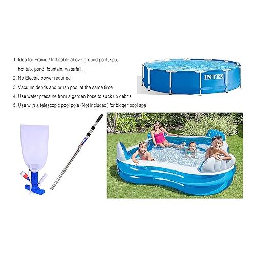  Pool Spa Jet Vacuum Cleaner w/Brush for Frame Above Ground/Inflatable Pools, Spa, Hot Tub Vacuuming, Use Water Pressure from Garden Hose to Vacuum (Use with A Telescopic Pool Pole, Not Included)