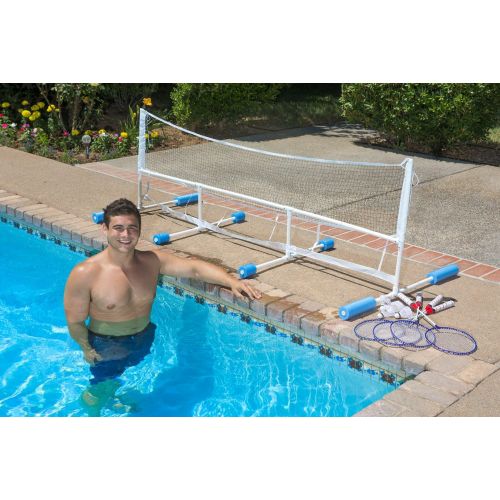  Poolmaster Super Combo Water Volleyball and Badminton Swimming Pool Game, Blue/White/Blue, One Size