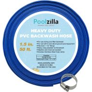 Poolzilla 1.5 x 50 Heavy Duty Swimming Pool Backwash Hose - Extra Thick PVC Drain Hose For Above Ground Pools and Inground Pools-Designed For Maximum Flow - 1 Hose With Stainless S