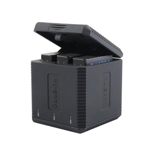 Poonkuos Tragbar Batterien Ladegerat Lagerung Huelle - Triple Kanal Aufladung Tragen Box mit USB Kabel fuer GoPro Hero 7/Hero 6/Hero 5 Kamera Battery