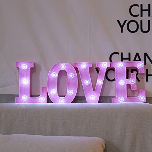  Pooqla Decorative Illuminated Marquee Love Word Sign with Diamond Light Bulb (Pink Color 6.38 Tall) - Lighted Letter Words and Signs for Home Bedroom Baby Shower Nursery Room Table