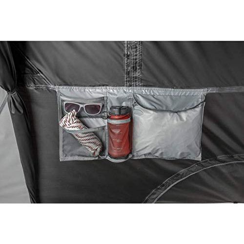  Pop Ozark Trail 14 x 12 Half Dark Rest Cabin Tent, Sleeps 12 bundle with Ozark Trail Quad Folding Table with Cup Holders, Gray