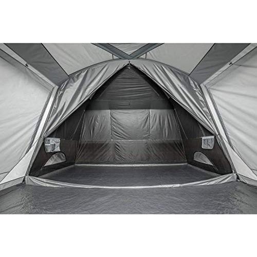  Pop Ozark Trail 14 x 12 Half Dark Rest Cabin Tent, Sleeps 12 bundle with Ozark Trail Quad Folding Table with Cup Holders, Gray