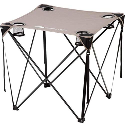  Pop Ozark Trail 14 x 12 Half Dark Rest Cabin Tent, Sleeps 12 bundle with Ozark Trail Quad Folding Table with Cup Holders, Gray