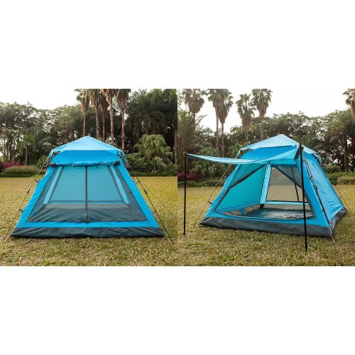  Pop Instant 4 Person Hydraumatic Large Dome Tent Double Layer 2-Door Opening Screened Family Camping Canopy Shelter Tent (82 x 82 x 53)