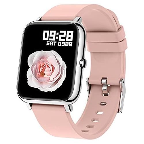  Smart Watch, Popglory Smartwatch with Blood Pressure, Blood Oxygen Monitor, Fitness Tracker with Heart Rate Monitor, Full Touch Fitness Watch for Android & iOS for Men Women (Pink)