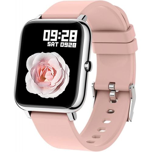  Smart Watch, Popglory Smartwatch with Blood Pressure, Blood Oxygen Monitor, Fitness Tracker with Heart Rate Monitor, Full Touch Fitness Watch for Android & iOS for Men Women (Pink)