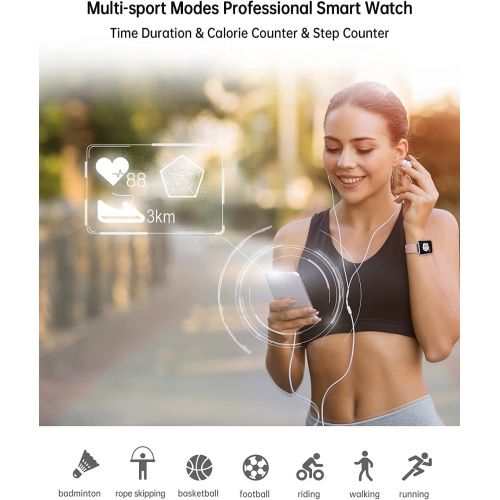  Smart Watch, Popglory Smartwatch with Blood Pressure, Blood Oxygen Monitor, Fitness Tracker with Heart Rate Monitor, Full Touch Fitness Watch for Android & iOS for Men Women (Pink)