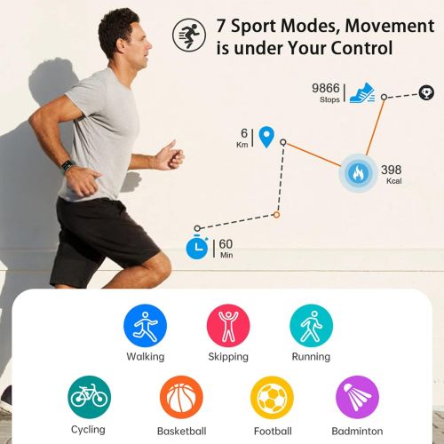  [아마존베스트]Popglory Smart Watch, Fitness Tracker with Blood Pressure Monitor, Fitness Watch with Heart Rate Monitor, Sleep Monitor, IP67 Waterproof Sports Watch, Pedometer for Android and iOS