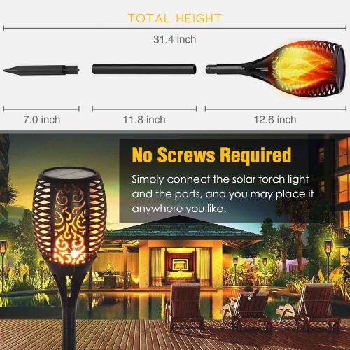  Poppin Kicks Flickering Flame Solar Torches Lights Waterproof Outdoor Landscape Decoration Lighting Dusk to Dawn Auto On/Off USB Charging Security Torch Light for Patio Driveway (4