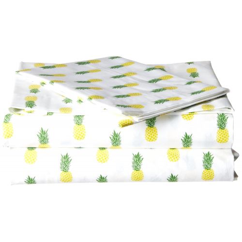  Poppy & Fritz Pineapples Cotton Sheet Set, Twin X-Large, Yellow/Green