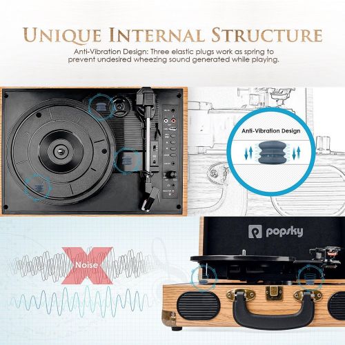  [아마존핫딜][아마존 핫딜] Popsky Record Player, Vintage Turntable Bluetooth Record Player Suitcase with Speaker, Portable LP Vinyl Player, Vinyl to MP3 Recording, AUX USB RCA Headphone Jack