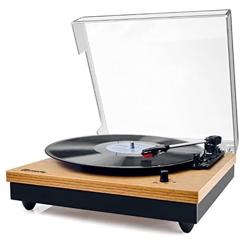  Record Player, Popsky Vintage Turntable 3-Speed Bluetooth Record Player with Speaker, Portable LP Vinyl Player, RCA Jack, Natural Wood