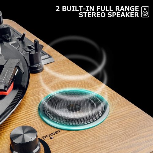  Record Player, Popsky 3-Speed Turntable Bluetooth Vinyl Record Player with Speaker, Portable LP Vinyl Player, Vinyl-to-MP3 Recording, 3.5mm AUX & RCA & Headphone Jack
