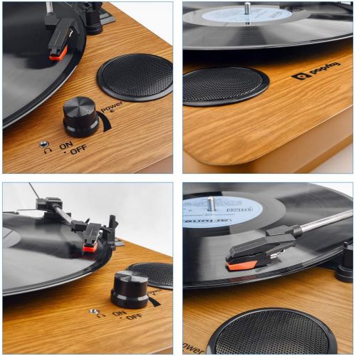  Record Player, Popsky 3-Speed Turntable Bluetooth Vinyl Record Player with Speaker, Portable LP Vinyl Player, Vinyl-to-MP3 Recording, 3.5mm AUX & RCA & Headphone Jack