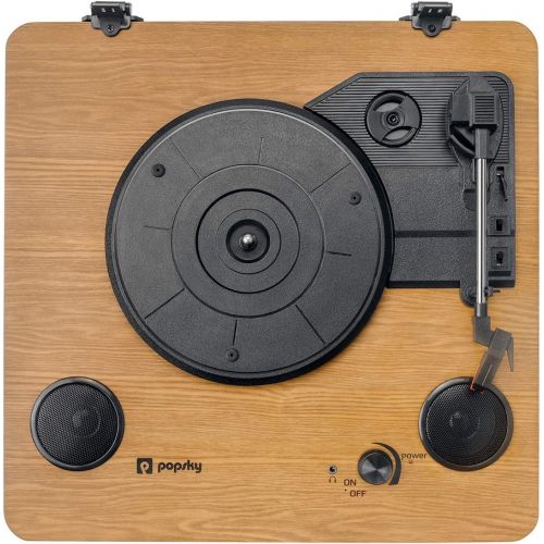  Record Player, Popsky 3-Speed Turntable Bluetooth Vinyl Record Player with Speaker, Portable LP Vinyl Player, Vinyl-to-MP3 Recording, 3.5mm AUX & RCA & Headphone Jack