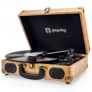 Popsky Record Player, Vintage Turntable 3-Speed Bluetooth Record Player Suitcase with Speaker, Portable LP Vinyl Player, Rechargable Battery, Vinyl to MP3 Recording, AUX USB RCA He