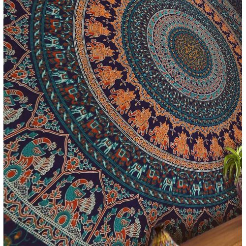  Popular Handicrafts Tapestry Wall hangings Hippie Mandala Bohemian Psychedelic Indian Bedspread Magical Thinking Tapestry 84x90 Inches,(215x230cms) Neavy Blue