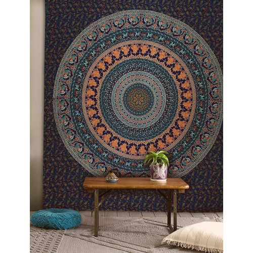  Popular Handicrafts Tapestry Wall hangings Hippie Mandala Bohemian Psychedelic Indian Bedspread Magical Thinking Tapestry 84x90 Inches,(215x230cms) Neavy Blue