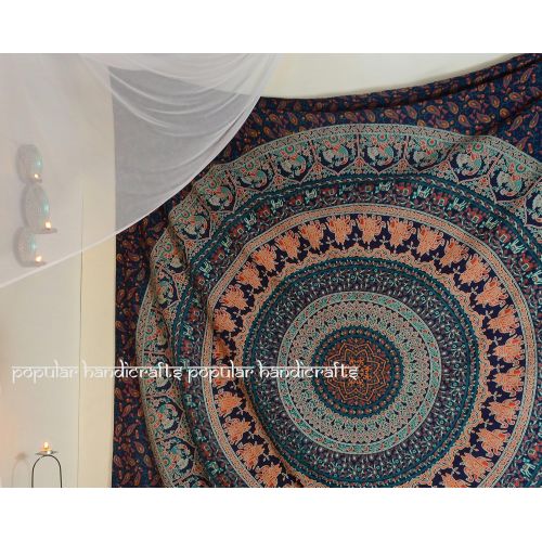  Popular Handicrafts Tapestry Wall hangings Hippie Mandala Bohemian Psychedelic Indian Bedspread Magical Thinking Tapestry 84x90 Inches,(215x230cms) Neavy Blue