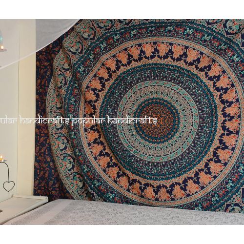  Popular Handicrafts Tapestry Wall hangings Hippie Mandala Bohemian Psychedelic Indian Bedspread Magical Thinking Tapestry 84x90 Inches,(215x230cms) Neavy Blue