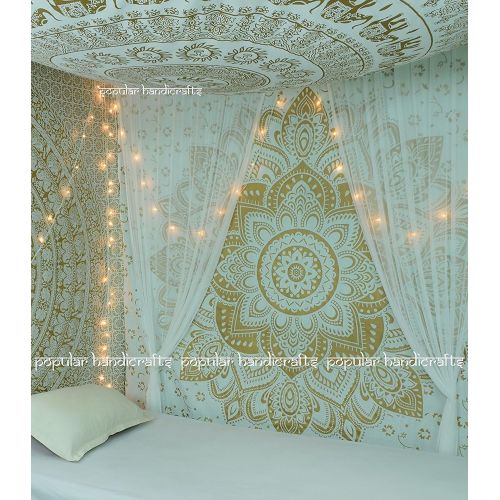  Popular Handicrafts Kp715 The Passion Gold Ombre Tapestry Indian Mandala Wall Art, Hippie Wall Hanging, Bohemian Bedspread (140x215cms) Gold on White