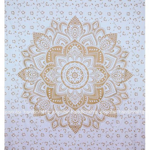  Popular Handicrafts Kp715 The Passion Gold Ombre Tapestry Indian Mandala Wall Art, Hippie Wall Hanging, Bohemian Bedspread (140x215cms) Gold on White