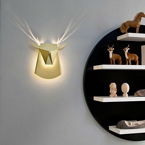  Popup Lighting Elegant Aluminum Wall LED Light Deer Head Fixture Electricity Plug in Gold