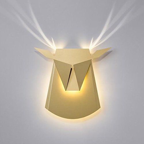  Popup Lighting Elegant Aluminum Wall LED Light Deer Head Fixture Electricity Plug in Gold