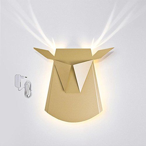  Popup Lighting Elegant Aluminum Wall LED Light Deer Head Fixture Electricity Plug in Gold