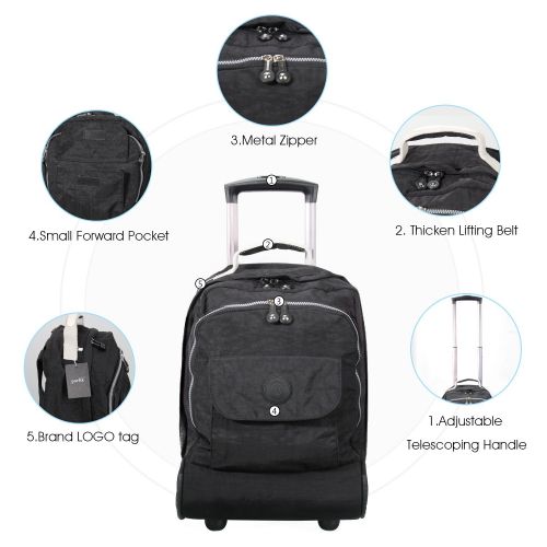  Porlik 17” Wheeled Backpack, Multifunction Bag, Black