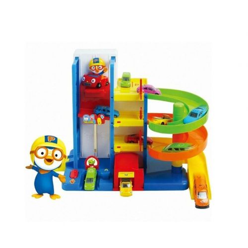  Pororo Parking Tower Car Toys with Elevator 3 Story Building including mini Car 4ea