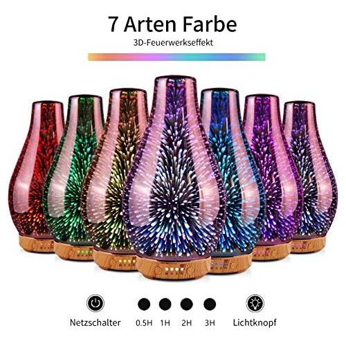  Porseme Rose Gold Glass Aroma Diffuser for Essential Oils, Ultrasonic Humidifier, Quiet, Automatic Power Off, 7 Colour Light, BPA Free, Cool Mist, Home, Bedroom, Yoga, Special Gift