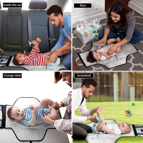  Portable Changing Pad for Diaper Bag New Mom Baby Shower Gift Ideas for Newborn Boy Girls Travel Changing Mat Station with Head Padding 3 Pockets Waterproof Foldable Diaper Clutch