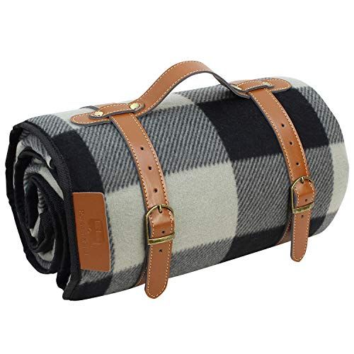  PortableAnd Extra Large Picnic & Outdoor Blanket 3 Layers for Water-Resistant Handy Mat Tote Spring Summer Black and White Checkered Great for The Beach,Camping on Grass Waterproof