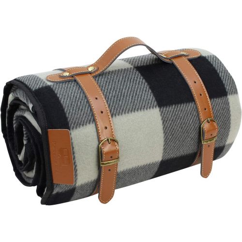  PortableAnd Extra Large Picnic & Outdoor Blanket 3 Layers for Water-Resistant Handy Mat Tote Spring Summer Black and White Checkered Great for The Beach,Camping on Grass Waterproof