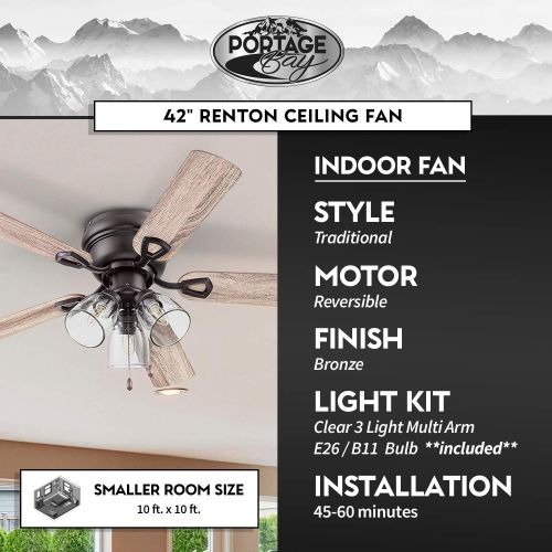  Portage Bay 51436 Renton Ceiling Fan, 42, Bronze