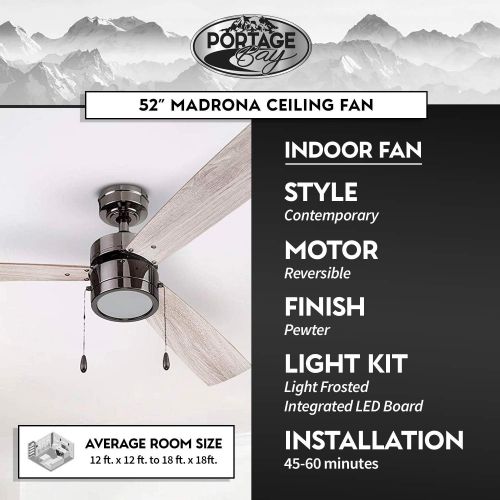  Portage Bay 51453 Madrona Ceiling Fan, 52, Gun Metal