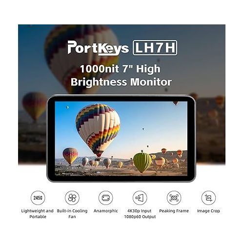  Portkeys LH7P 7inch Camera Monitor 1000nit High Brightness 1920 x 1080 IPS Touchscreen Monitor, with Built-in Wireless Module, Support Stretch Effects, 3D LUT Output for DSLR Cameras (Black)