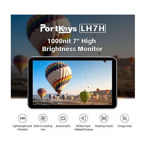  Portkeys LH7P 7inch Camera Monitor+Battery, 1000nit High Brightness 3D LUT Output, 1920 x 1080 IPS Touchscreen Monitor, Support Stretch Effects, with Built-in Wireless Module for DSLR Cameras (Black)