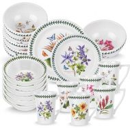 Portmeirion Botanic Garden 30 Piece Earthenware Dish Set, Dinnerware Set for 6, Includes Dinner Plates, Side Plates, Mugs, Soup Bowls, & Cereal Bowls